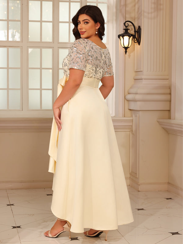 A-Line/Princess Scoop Neck Asymmetrical Mother of the Bride Dresses with Bow Sequins
