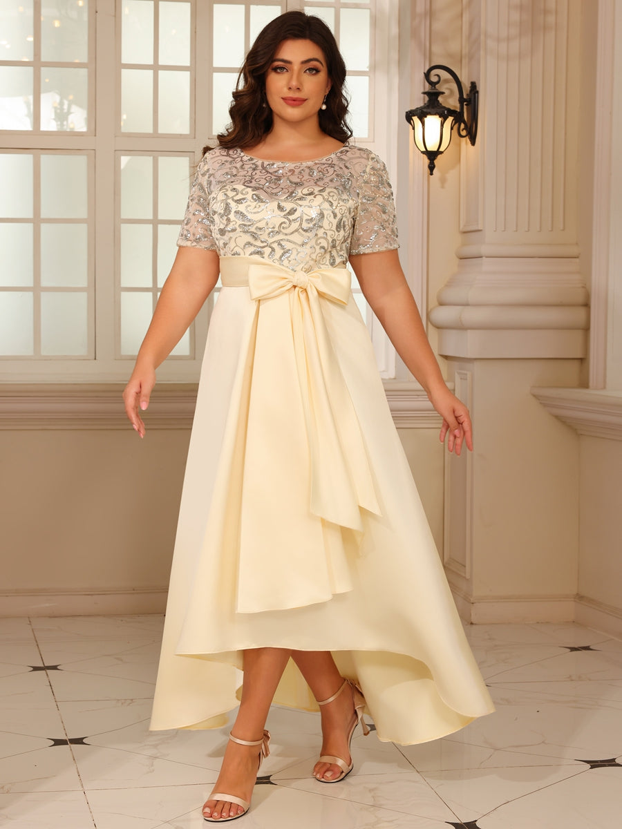 A-Line/Princess Scoop Neck Asymmetrical Mother of the Bride Dresses with Bow Sequins