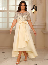 A-Line/Princess Scoop Neck Asymmetrical Mother of the Bride Dresses with Bow Sequins