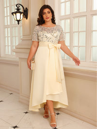 A-Line/Princess Scoop Neck Asymmetrical Mother of the Bride Dresses with Bow Sequins