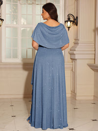 A-Line/Princess Scoop Neck Asymmetrical Long Mother of the Bride Dresses with Pleated Slit