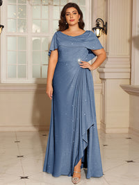 A-Line/Princess Scoop Neck Asymmetrical Long Mother of the Bride Dresses with Pleated Slit