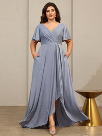 A-Line/Princess V-Neck Asymmetrical Mother of the Bride Dresses with Pleats