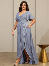 A-Line/Princess V-Neck Asymmetrical Mother of the Bride Dresses with Pleats