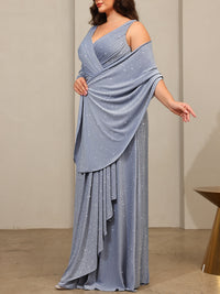 Sheath/Column V-Neck Pleated Ruffles Floor-Length Mother of the Bride Dresses with Shawl
