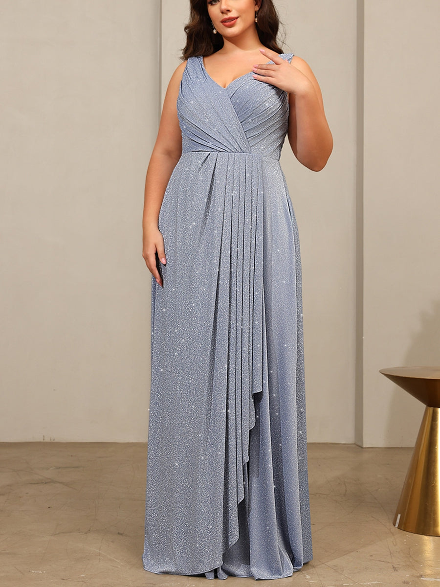 Sheath/Column V-Neck Pleated Ruffles Floor-Length Mother of the Bride Dresses with Shawl