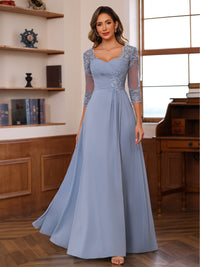 A-Line/Princess V-Neck 3/4 Sleeves Mother of the Bride Dresses with Pleated Lace Appliques