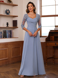 A-Line/Princess V-Neck 3/4 Sleeves Mother of the Bride Dresses with Pleated Lace Appliques