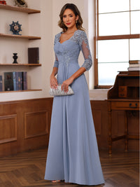 A-Line/Princess V-Neck 3/4 Sleeves Mother of the Bride Dresses with Pleated Lace Appliques