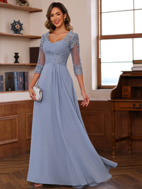 A-Line/Princess V-Neck 3/4 Sleeves Mother of the Bride Dresses with Pleated Lace Appliques