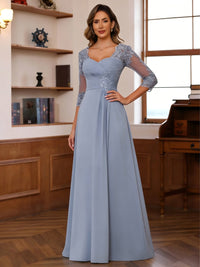A-Line/Princess V-Neck 3/4 Sleeves Mother of the Bride Dresses with Pleated Lace Appliques