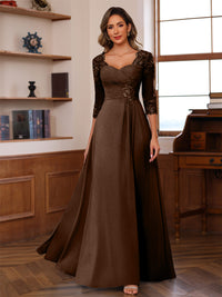A-Line/Princess V-Neck 3/4 Sleeves Mother of the Bride Dresses with Pleated Lace Appliques