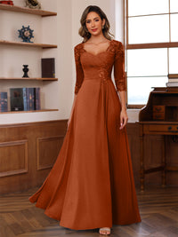 A-Line/Princess V-Neck 3/4 Sleeves Mother of the Bride Dresses with Pleated Lace Appliques