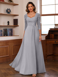 A-Line/Princess V-Neck 3/4 Sleeves Mother of the Bride Dresses with Pleated Lace Appliques