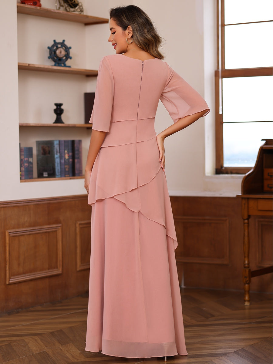A-Line/Princess Scoop Neck Half Sleeves Mother of the Bride Dresses with Ruffles