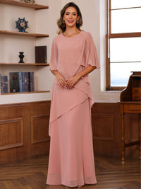 A-Line/Princess Scoop Neck Half Sleeves Mother of the Bride Dresses with Ruffles