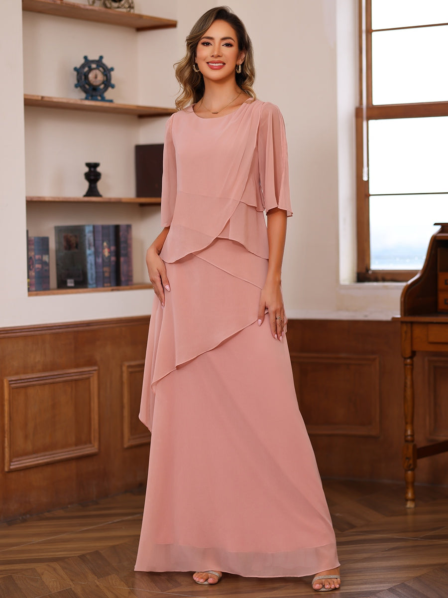 A-Line/Princess Scoop Neck Half Sleeves Mother of the Bride Dresses with Ruffles