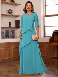 A-Line/Princess Scoop Neck Half Sleeves Mother of the Bride Dresses with Ruffles