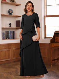 A-Line/Princess Scoop Neck Half Sleeves Mother of the Bride Dresses with Ruffles