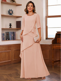 A-Line/Princess Scoop Neck Half Sleeves Mother of the Bride Dresses with Ruffles