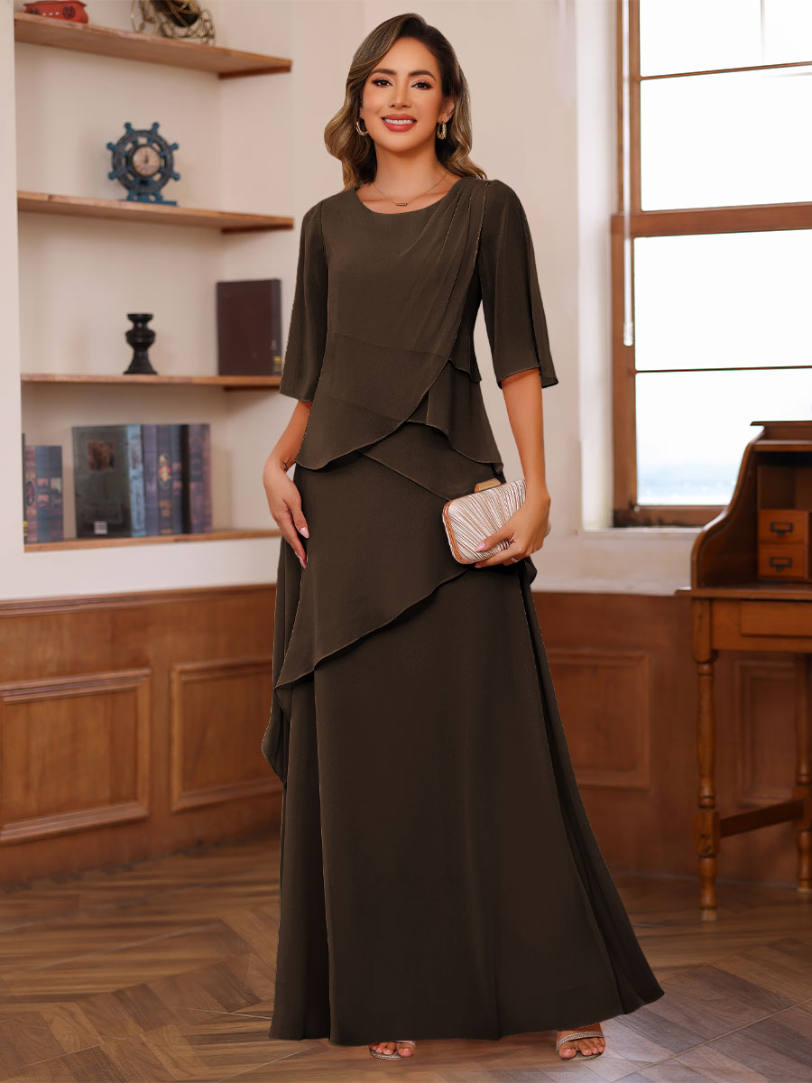 A-Line/Princess Scoop Neck Half Sleeves Mother of the Bride Dresses with Ruffles