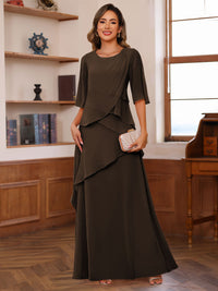 A-Line/Princess Scoop Neck Half Sleeves Mother of the Bride Dresses with Ruffles