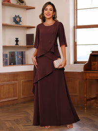 A-Line/Princess Scoop Neck Half Sleeves Mother of the Bride Dresses with Ruffles