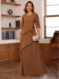 A-Line/Princess Scoop Neck Half Sleeves Mother of the Bride Dresses with Ruffles