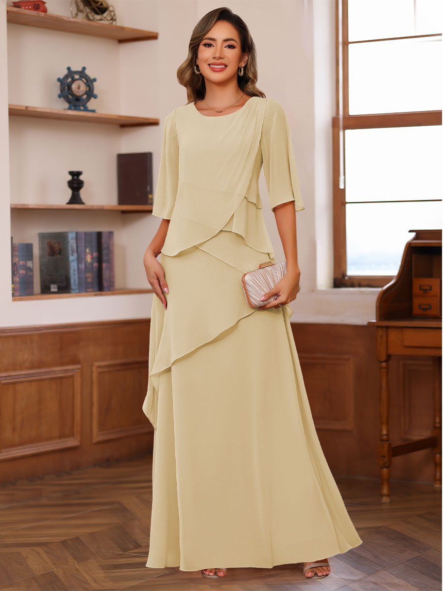 A-Line/Princess Scoop Neck Half Sleeves Mother of the Bride Dresses with Ruffles