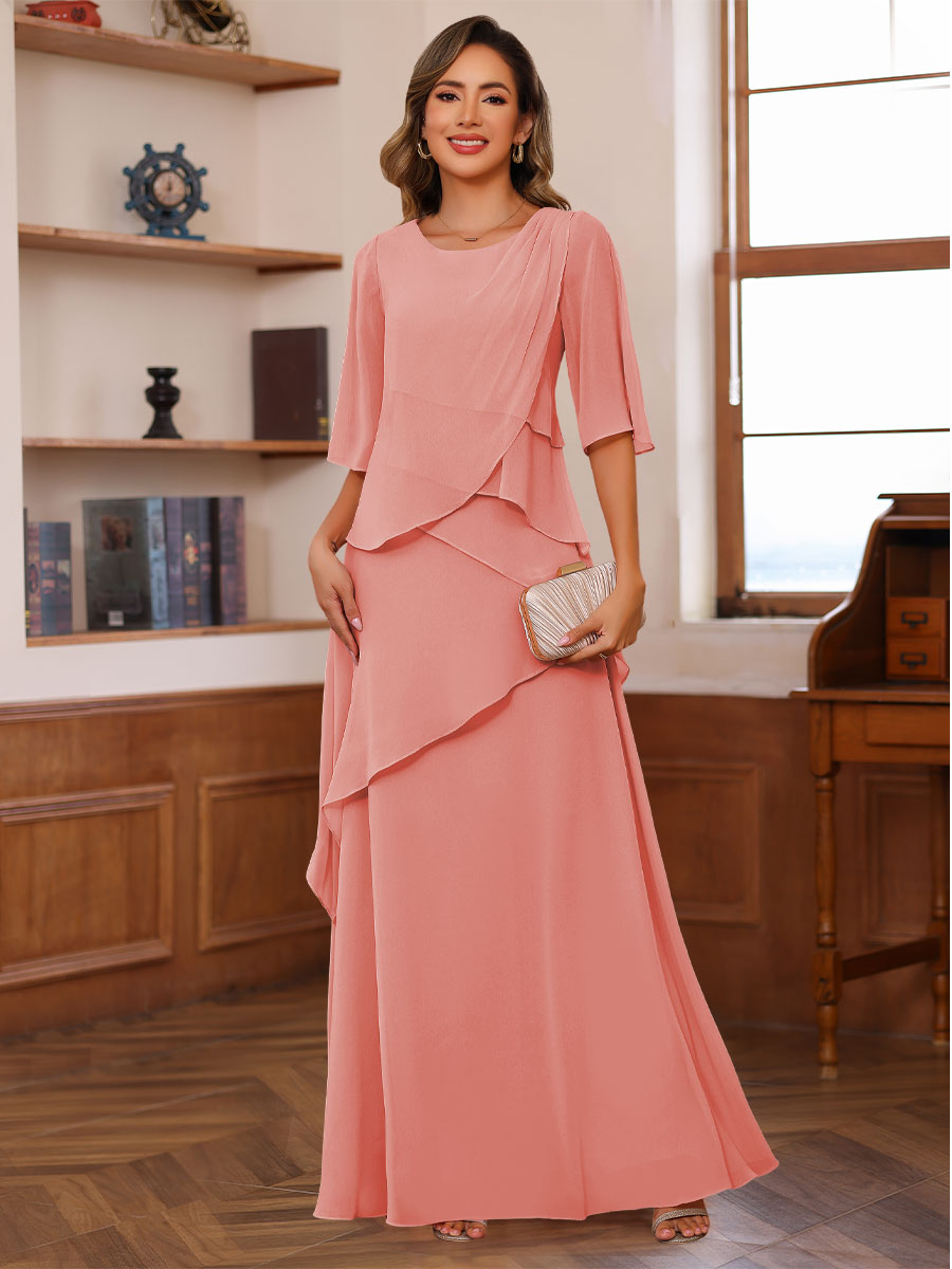 A-Line/Princess Scoop Neck Half Sleeves Mother of the Bride Dresses with Ruffles
