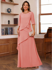 A-Line/Princess Scoop Neck Half Sleeves Mother of the Bride Dresses with Ruffles