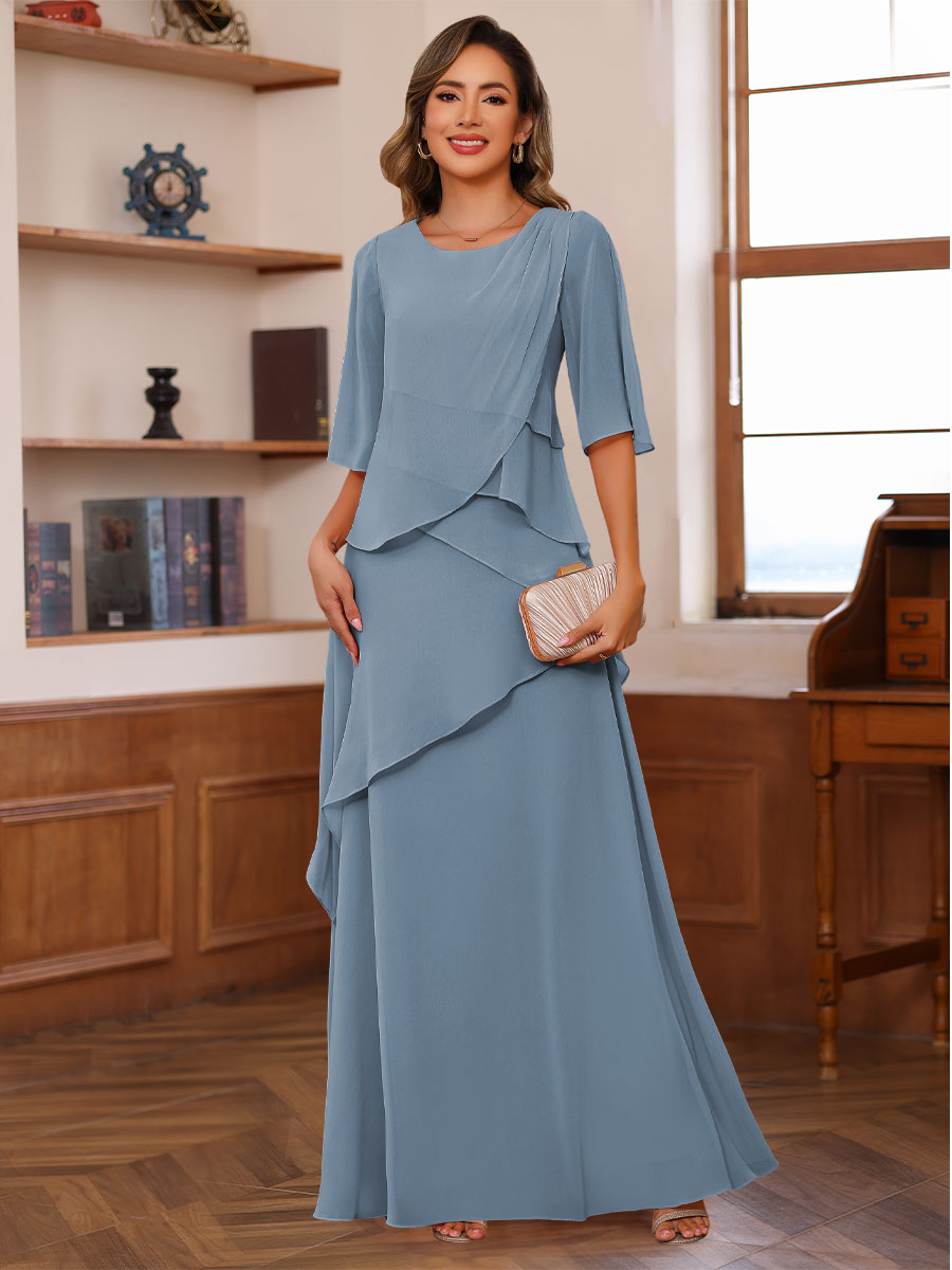 A-Line/Princess Scoop Neck Half Sleeves Mother of the Bride Dresses with Ruffles