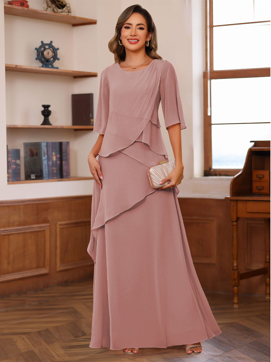 A-Line/Princess Scoop Neck Half Sleeves Mother of the Bride Dresses with Ruffles