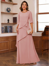 A-Line/Princess Scoop Neck Half Sleeves Mother of the Bride Dresses with Ruffles