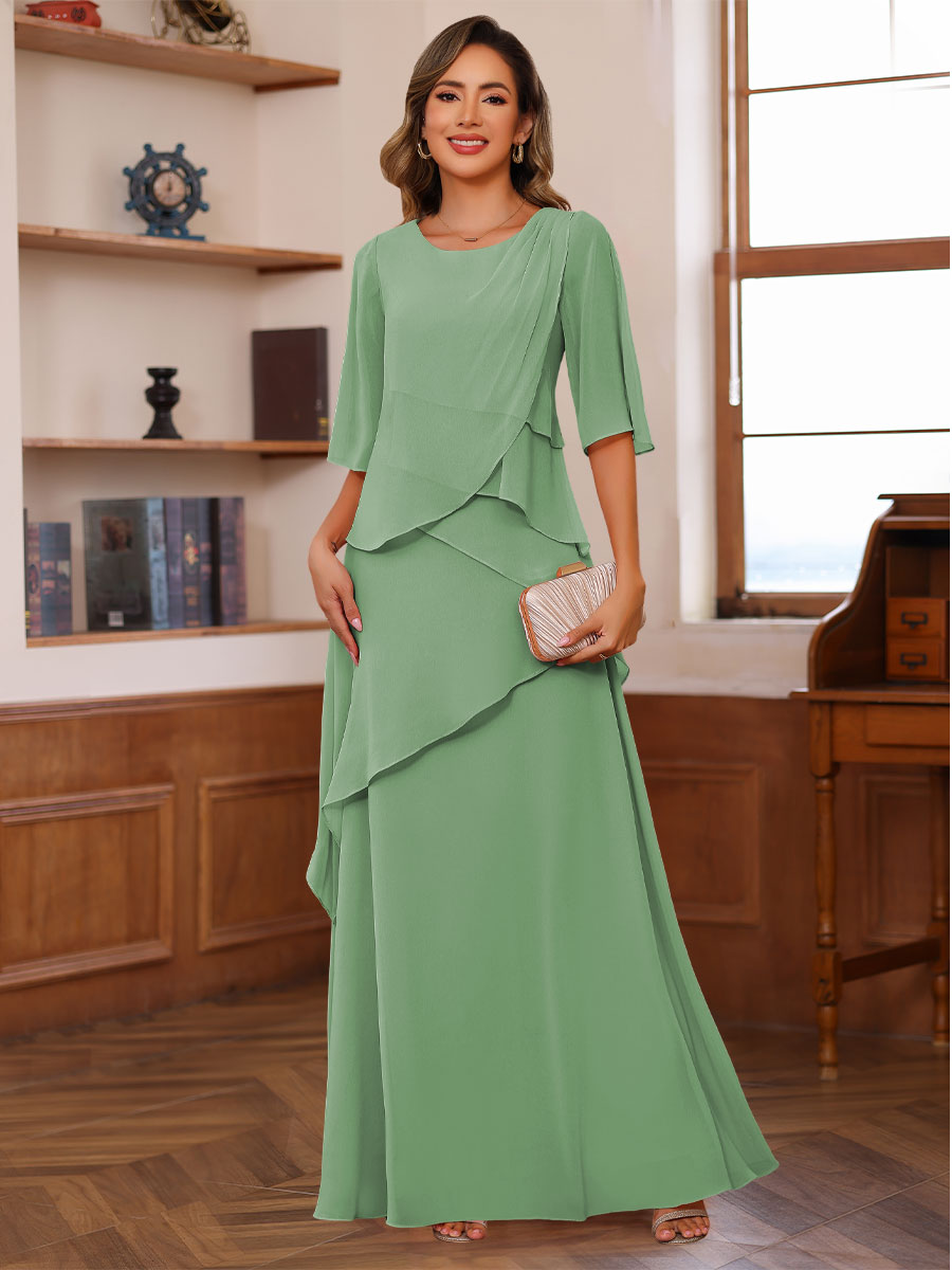 A-Line/Princess Scoop Neck Half Sleeves Mother of the Bride Dresses with Ruffles