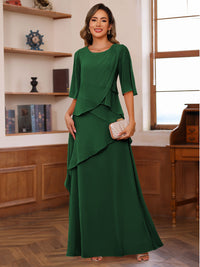 A-Line/Princess Scoop Neck Half Sleeves Mother of the Bride Dresses with Ruffles
