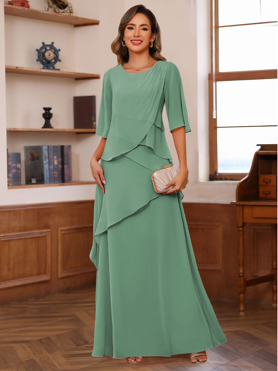 A-Line/Princess Scoop Neck Half Sleeves Mother of the Bride Dresses with Ruffles