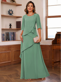 A-Line/Princess Scoop Neck Half Sleeves Mother of the Bride Dresses with Ruffles