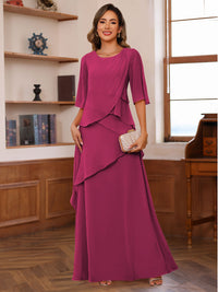 A-Line/Princess Scoop Neck Half Sleeves Mother of the Bride Dresses with Ruffles