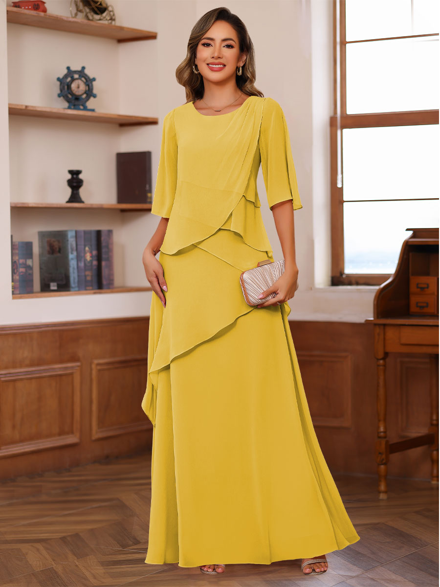 A-Line/Princess Scoop Neck Half Sleeves Mother of the Bride Dresses with Ruffles