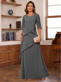 A-Line/Princess Scoop Neck Half Sleeves Mother of the Bride Dresses with Ruffles