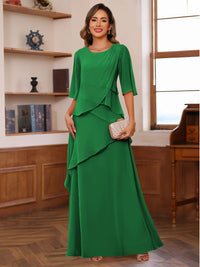 A-Line/Princess Scoop Neck Half Sleeves Mother of the Bride Dresses with Ruffles