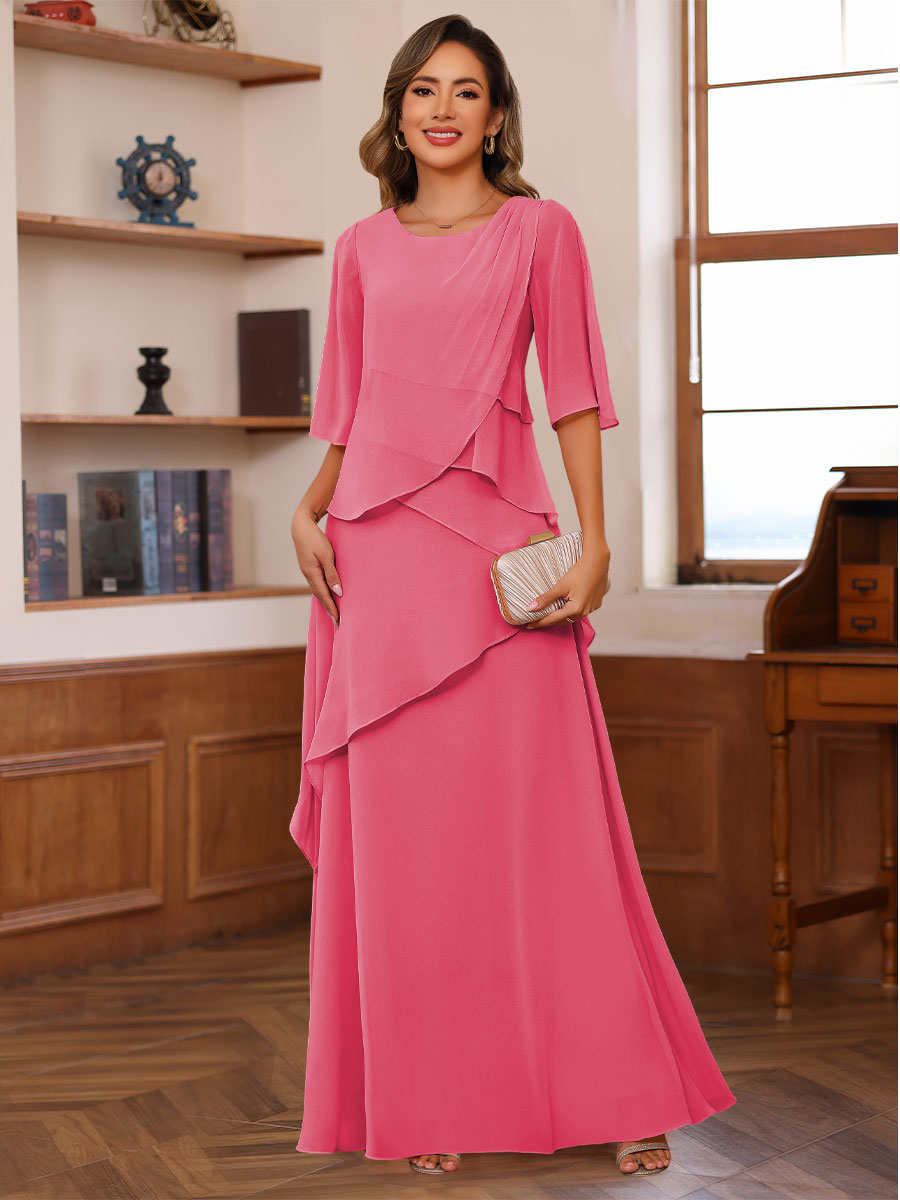 A-Line/Princess Scoop Neck Half Sleeves Mother of the Bride Dresses with Ruffles