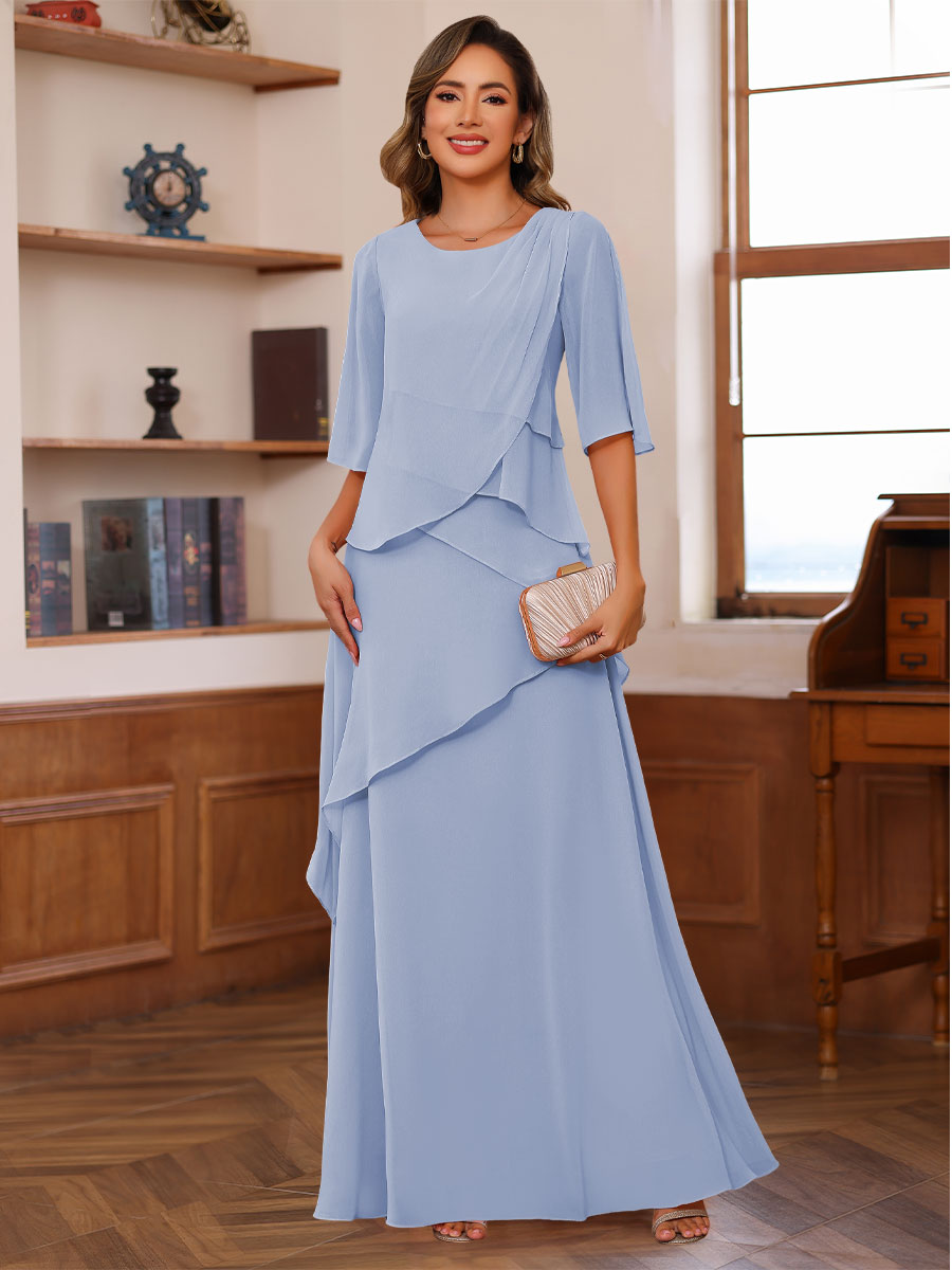 A-Line/Princess Scoop Neck Half Sleeves Mother of the Bride Dresses with Ruffles