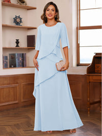 A-Line/Princess Scoop Neck Half Sleeves Mother of the Bride Dresses with Ruffles