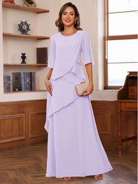 A-Line/Princess Scoop Neck Half Sleeves Mother of the Bride Dresses with Ruffles