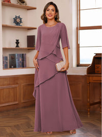 A-Line/Princess Scoop Neck Half Sleeves Mother of the Bride Dresses with Ruffles