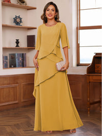 A-Line/Princess Scoop Neck Half Sleeves Mother of the Bride Dresses with Ruffles