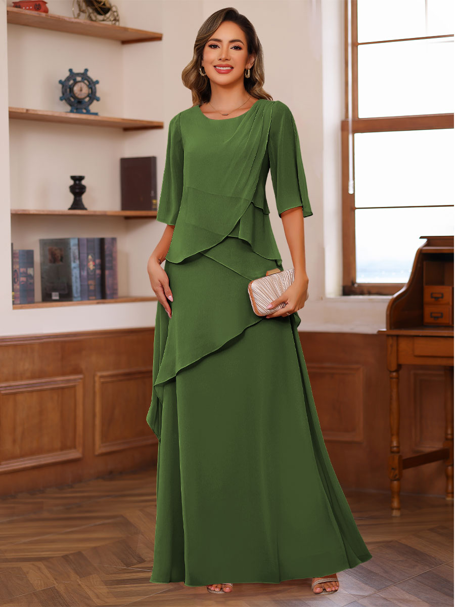 A-Line/Princess Scoop Neck Half Sleeves Mother of the Bride Dresses with Ruffles