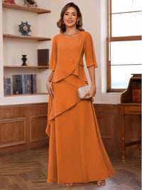 A-Line/Princess Scoop Neck Half Sleeves Mother of the Bride Dresses with Ruffles